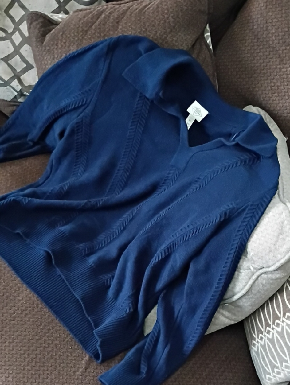 Nwot St. John's Bay Deep Blue V-Neck Cable Knit Sweater